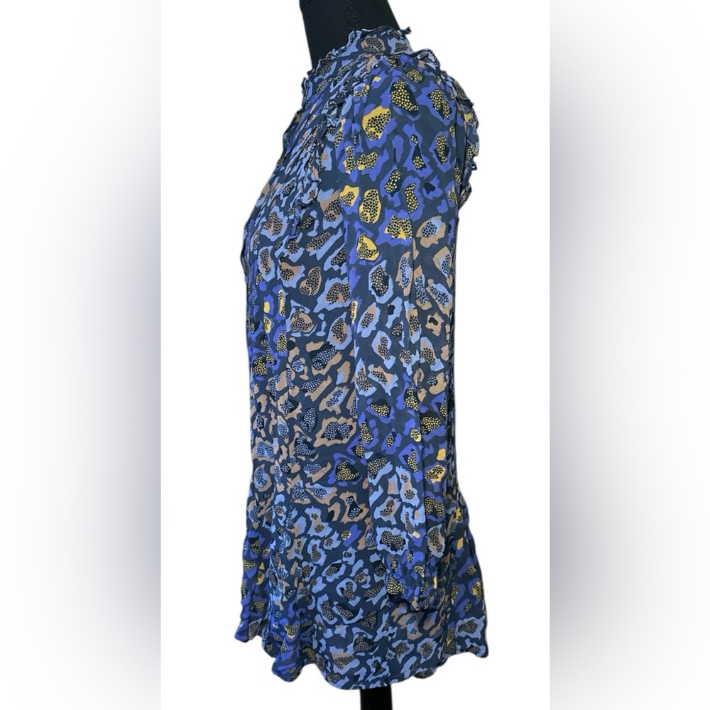 Anthropologie Navy Boho Print Mini Dress XXS long sleeve ruffle - Picture 5 of 11
